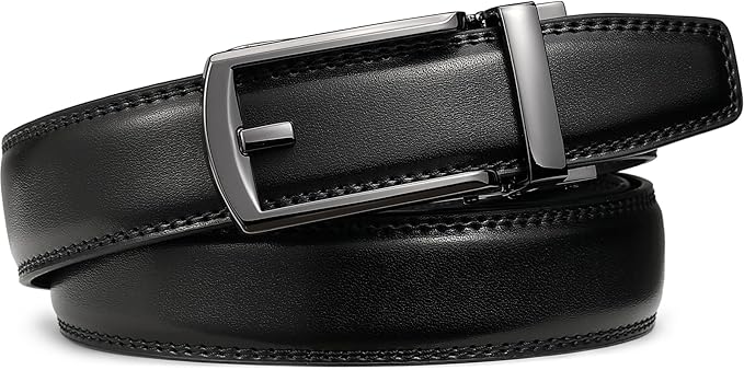 Founders & C Mens Ratchet Belt Leather Click 1 1/4" with Slide Buckle, Casual Dress Belt Adjustable