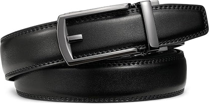Founders & C Mens Ratchet Belt Leather Click 1 1/4" with Slide Buckle, Casual Dress Belt Adjustable