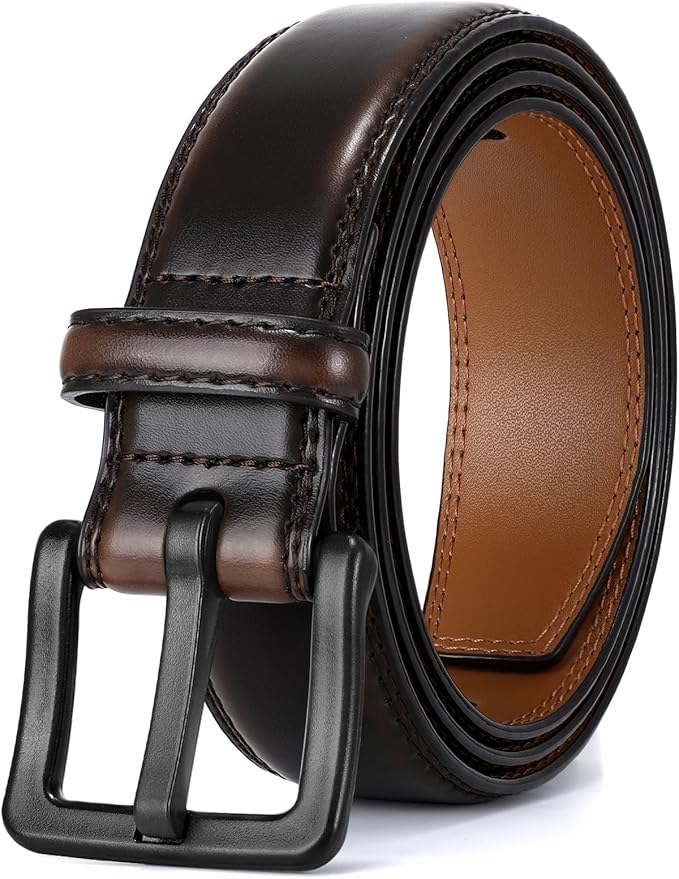 XZQTIVE Men’s Metal Free Belt Hypoallergenic Leather Belts For Jeans Dress Nickle Free TSA Belt With Black Buckle
