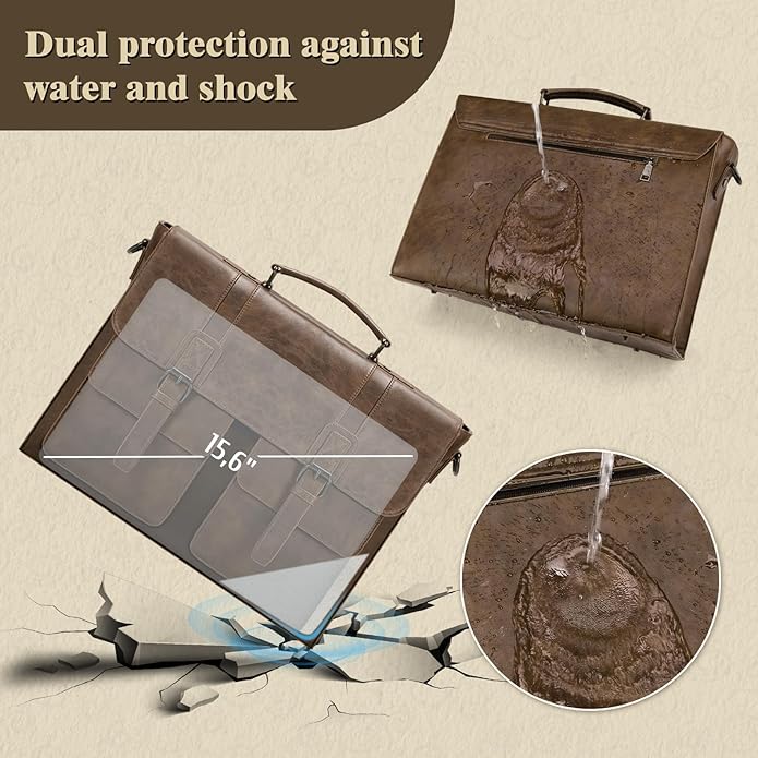 Leather Messenger Bag for Men 15.6 Inch Vintage Laptop Bag Waterproof Briefcases for Men Computer Bag Satchel for Work/Office