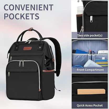 EMPSIGN 15.6 Inch Laptop Backpack for Women, Computer Travel Business Work Bag, Water Repellent College Casual Daypack with USB Port, Black