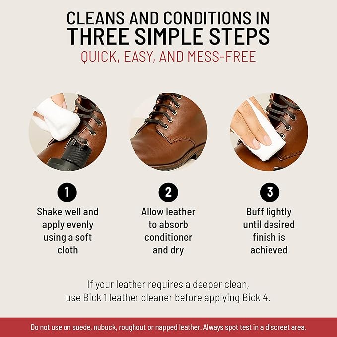 Bickmore Bick 4 Leather Conditioner and Leather Cleaner 2 oz - Will Not Darken Leather - Safe of Leather Apparel, Furniture, Jackets, Shoes, Auto Interiors, Bags & All Other Leather Accessories