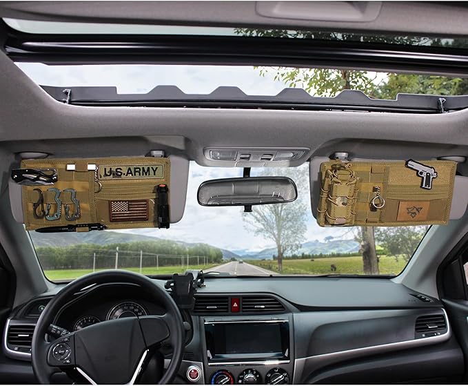 WYNEX Car Sun Visor Organizer with MOLLE Panel | Universal Car Storage Pouch, Compatible Sedan, Suvs, and Vans | for Small Tools, Glasses & Documents