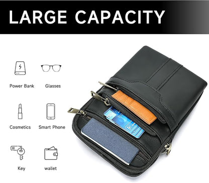 MASIWEI Real Leather Crossbody Bag for Men Women Hiking Small Purse Convertible Belt Loop Shoulder Bag for Phone Passport