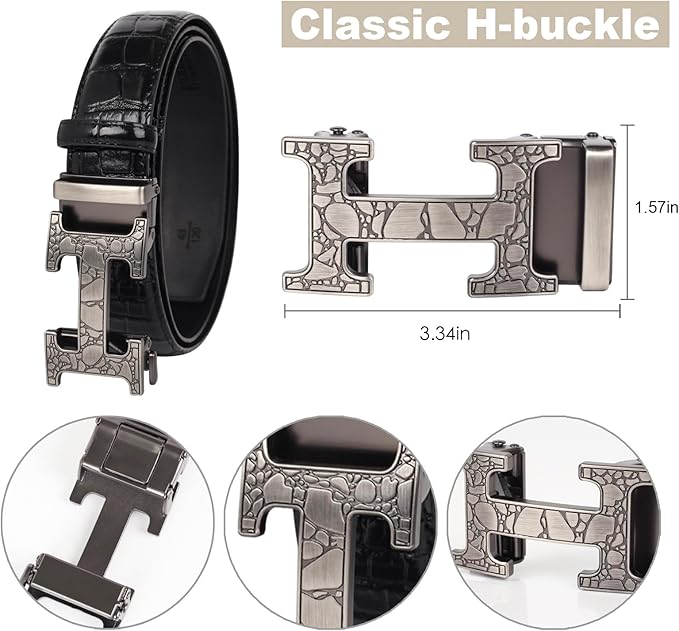 Aurolran Men&Womens Leather Dress Belt Business Automatic Buckle Belt Color-Black Silver Gold