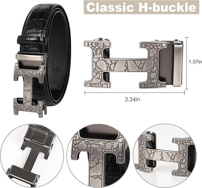 Aurolran Men&Womens Leather Dress Belt Business Automatic Buckle Belt Color-Black Silver Gold