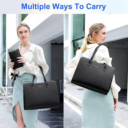 Keyli 4pc Sets Laptop Bag for Women Large Leather Laptop Briefcase with USB Charging Port Computer Shoulder tote Bags Purse