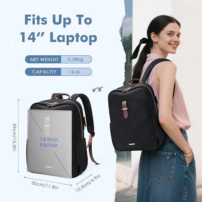 Laptop Backpack for Women,Casual Work Business Backpacks Purse Carry on Travel Backpack,14 Inch,Black
