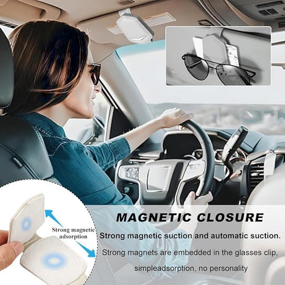 KVAEY Sunglasses Holders for Car Sun Visor, Magnetic Auto Visor Eyeglasses Holder Ticket Card Clip, Multifunctional Leather Sun Visor Glasses Hanger Mount Clip, Car Accessories (Gray)