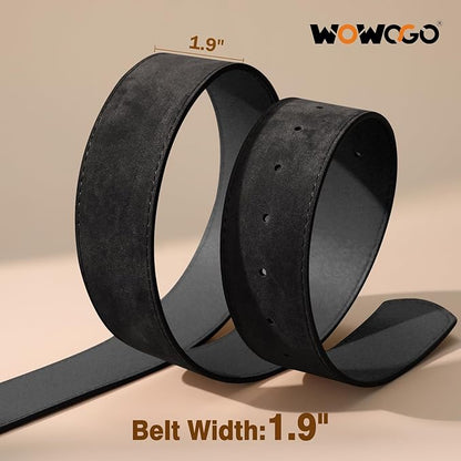 Women Wide Leather Belts for Dresses 1.9" Chunky Western Vintage Thick Suede Waist Belt with Brass Buckle