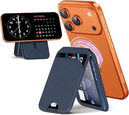 QYQBOON Magnetic Wallet for iPhone - Mag-Safe Wallet Lightweight Magnetic Phone Stand Adjustable Leather Card Holder for iPhone 17/16/15/14/13/12 Series, Not for Mini (Dark Blue)