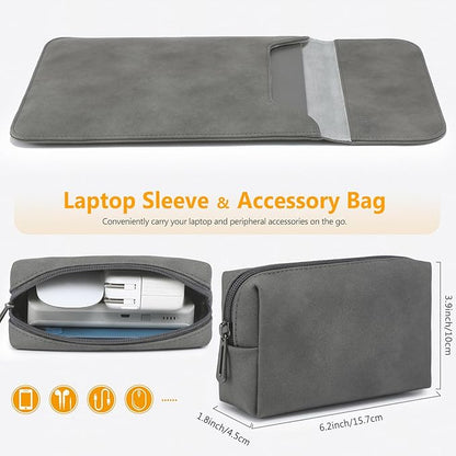 HYZUO 15-16 Inch Laptop Sleeve for MacBook Pro 16 M5/M4/M3/M2/M1 Pro/Max A3428 A3429 A3403 A3186 2026-2019, MacBook Pro 15 2015-2012, XPS 15, Faux Suede Leather Case with Accessory Bag, Dark Gray