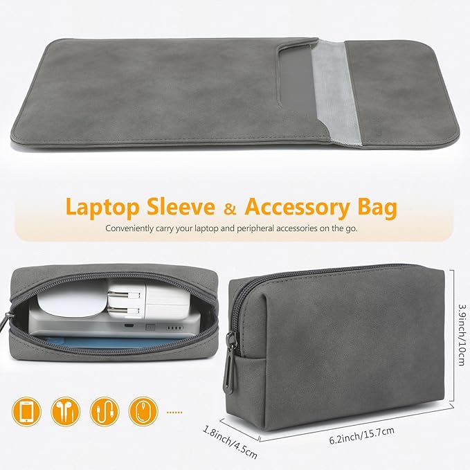 HYZUO 13.3-14 Inch Laptop Sleeve Case for MacBook Pro 14 M5/M4/M3/M2/M1 Pro/Max A3426 A3427 2026-2021, 13.3" MacBook Air/Pro, 13.5-13.8 Surface Laptop, HP Envy 13, Faux Suede Leather, Dark Gray