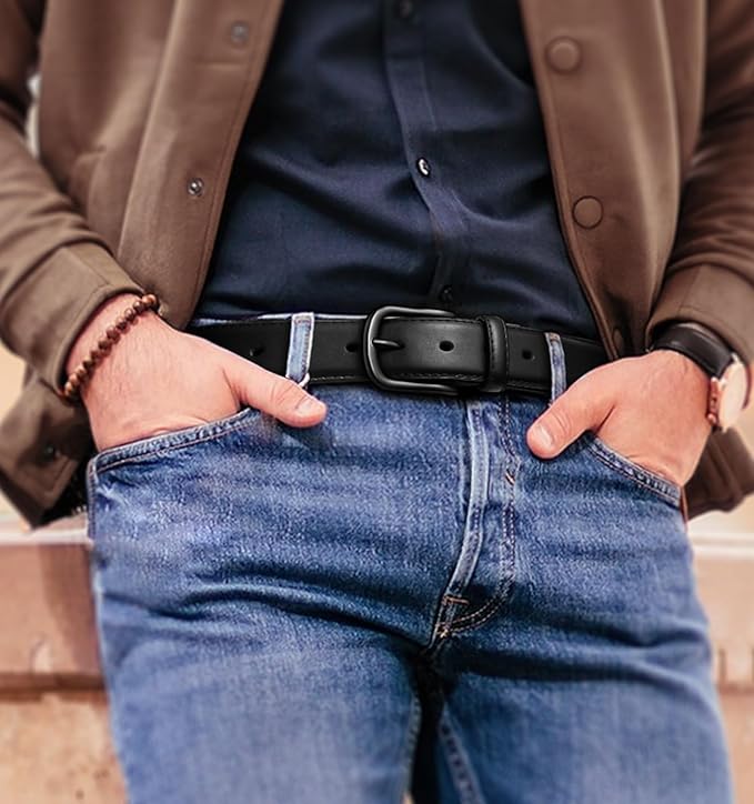 BULLIANT Men Belt-Leather Belt 7 Holes Comfortable for Men Dress Casual Jeans 1 3/8"