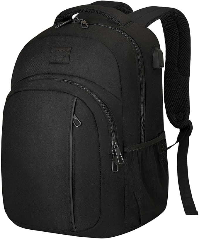 LARIPOP Carry On Backpack for Airplane, 15.6 Inch Laptop Backpack with USB Charging Port, Water Resistant Business Travel Backpack, Lightweight College School Bookbag Anti Theft for Men Women, Black | Water-Resistant