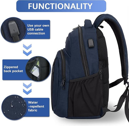 LARIPOP Carry On Backpack for Airplane, 15.6 Inch Laptop Backpack with USB Charging Port, Water Resistant Business Travel Backpack, Lightweight College School Bookbag Anti Theft for Men Women, Blue