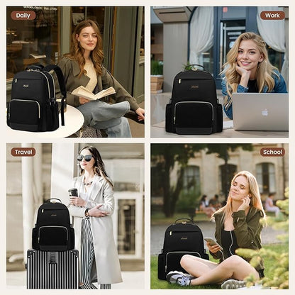 LOVEVOOK Laptop Backpack for Women with Pouch Pocket for Large Capacity Cup,17 Inch Laptop Computer Bag Travel Backpack Purse,Waterproof Work Business Backpack College Teacher Bags,Dark Purple