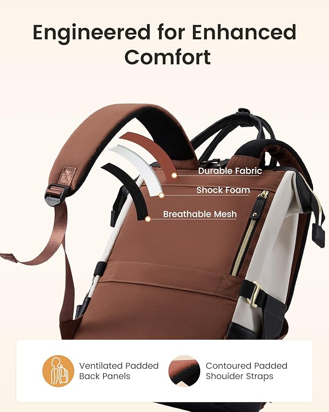 LOVEVOOK Laptop Backpack for Women with Giant Tumbler Holder,15.6 inch Professional Nurse Teacher Backpack Computer Laptop Bag,Cute Waterproof Travel Backpack Purse Work College Bag, Black-Brown