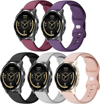 5 Pack 18mm Silicone Watch Band Compatible with Garmin Vivoactive 4S/Vivomove 3S/Venu 3S 41mm/Venu 4 41mm/Venu 2S/Forerunner 255S/265S, Quick Release Soft Sport Straps for Women Men