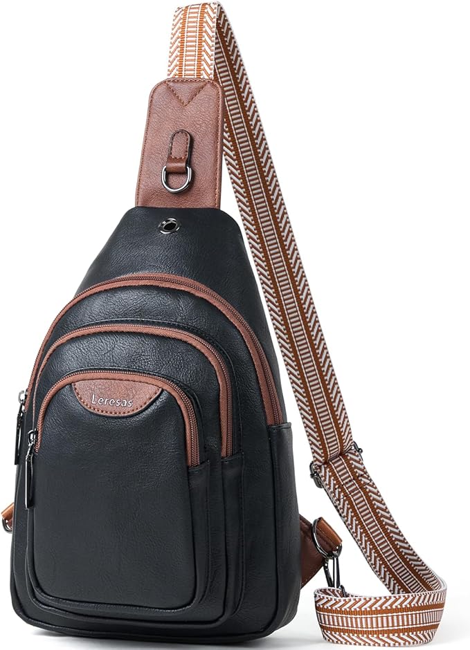 Leresas 10L Crossbody Sling Bag for Women Men Anti Theft Cross Body Fanny Pack Belt Bag Purse Gifts for Women Faux Leather, Black Brown