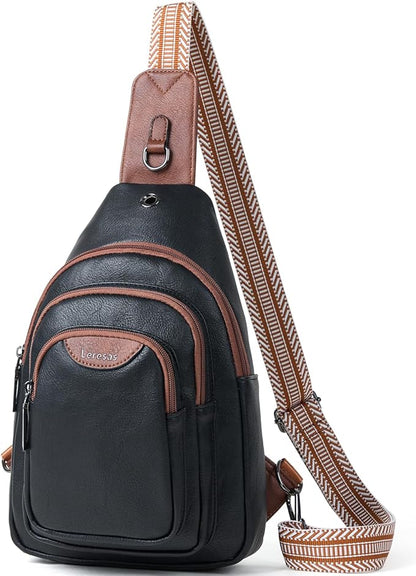 Leresas 10L Crossbody Sling Bag for Women Men Anti Theft Cross Body Fanny Pack Belt Bag Purse Gifts for Women Faux Leather, Black Brown