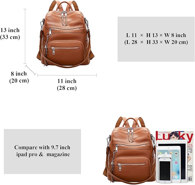 ALTOSY Genuine Leather Backpack Purse for Women Large Shoulder Bag With Laptop Compartment Multiple Pockets(S106 Brown)