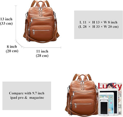 ALTOSY Genuine Leather Backpack Purse for Women Large Shoulder Bag With Laptop Compartment Multiple Pockets(S106 Brown)