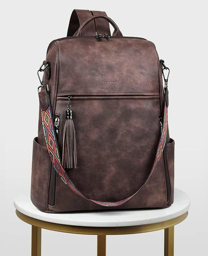 FADEON Leather Laptop Backpack for Women Designer 15.6 inch PU Laptop Bag, Ladies Travel Computer Work Backpack Coffee Brown