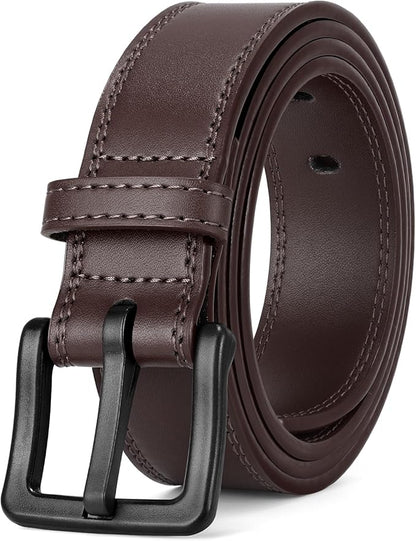 XZQTIVE Men’s Metal Free Belt Hypoallergenic Leather Belts For Jeans Dress Nickle Free TSA Belt With Black Buckle