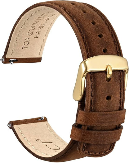 WOCCI Quick Release Watch Band, Distressed Genuine Leather, Stainless Steel Buckle, Strap Width 18mm 19mm 20mm 22mm 24mm
