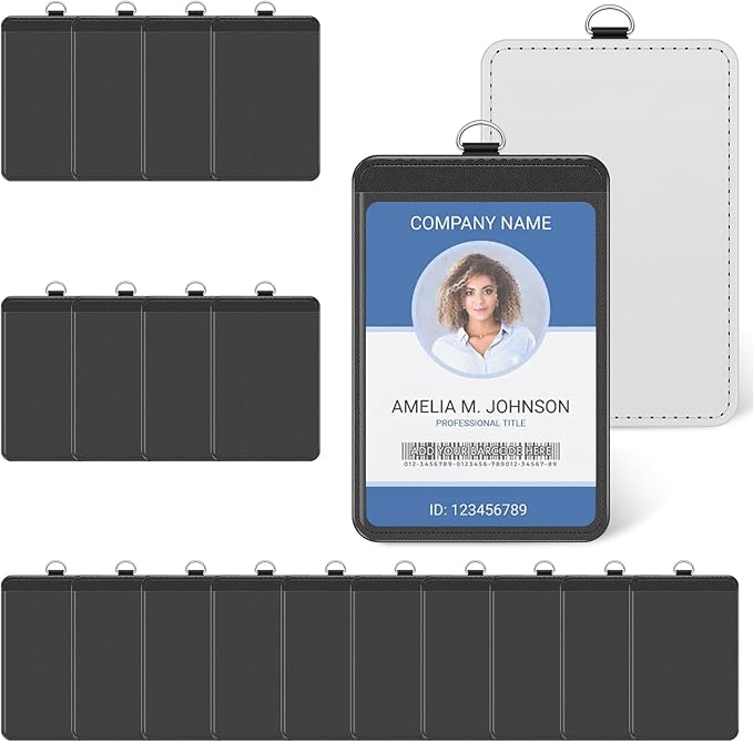 20 Pack Sublimation ID Badge Holder, Blank PU Leather ID Badge Bulk, Heat Transfer Print Vertical Leather ID Card Holder Name Tags for Office Employee, Coach, Student, Doctor (20 Pack-Badge Holder)