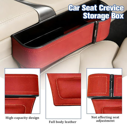 Car Seat Gap Filler Organizer with Cup Holder Expander, Leather Console Seam Filler Storage Box, Auto Front Seat Gap Organizer for Phones Keys Glasses, Universal Fit (Wine Red Passenger)