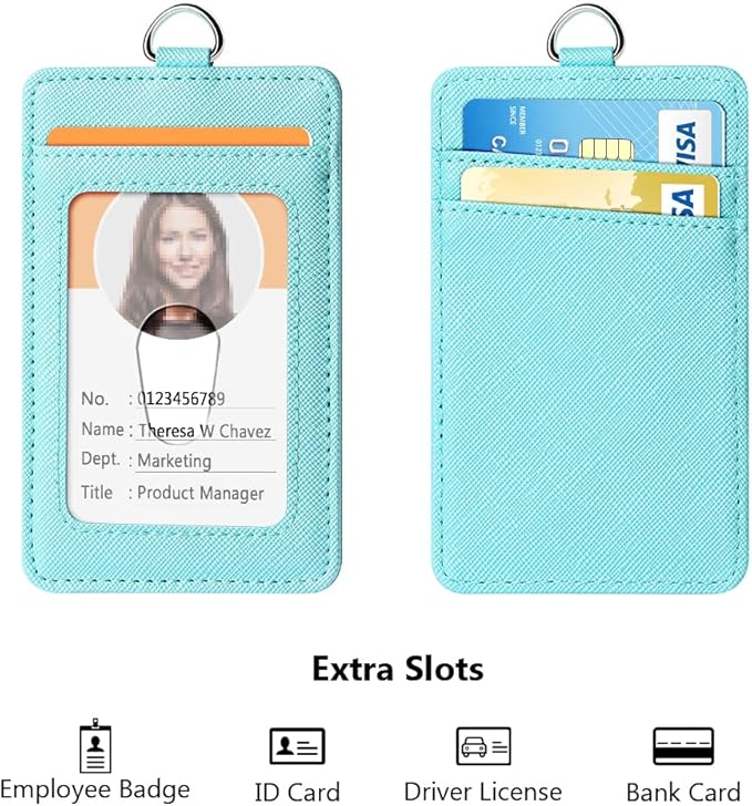 Leather Badge Holder and Adjustable Retractable Lanyards, Quick Release Buckle and Safety Breakaway Lanyards with Swivel Metal Clasp for Offices, Staff, Students, Employees