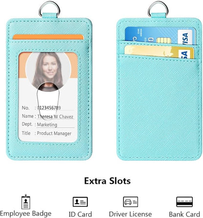 Leather Badge Holder and Adjustable Retractable Lanyards, Quick Release Buckle and Safety Breakaway Lanyards with Swivel Metal Clasp for Offices, Staff, Students, Employees