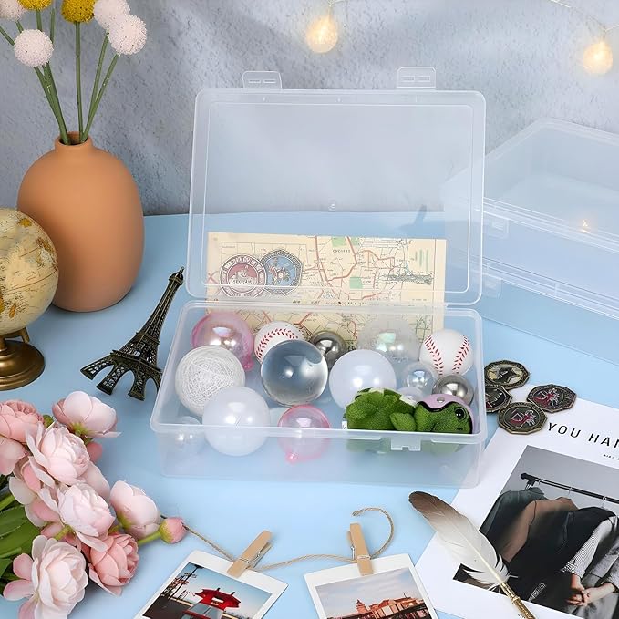 Oqqlin 6 Pcs Plastic Storage Boxes with Lids, 9 x 6.5 x 2 Inch Clear Rectangular Plastic Box Multipurpose Craft Organizers Small Storage Containers for Pencils, Beads, Craft Accessories, Small Items