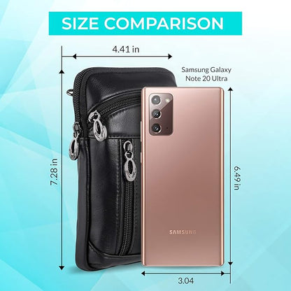 hengwin Small Leather Crossbody Shoulder Bag Men Belt Clip Phone Holster Case Belt Loop Pouch Waist Bag Pack Fit for iPhone 17/16/15/14/13 Pro Max Galaxy Note 9 8 S25/S24/S23 Ultra (Black)