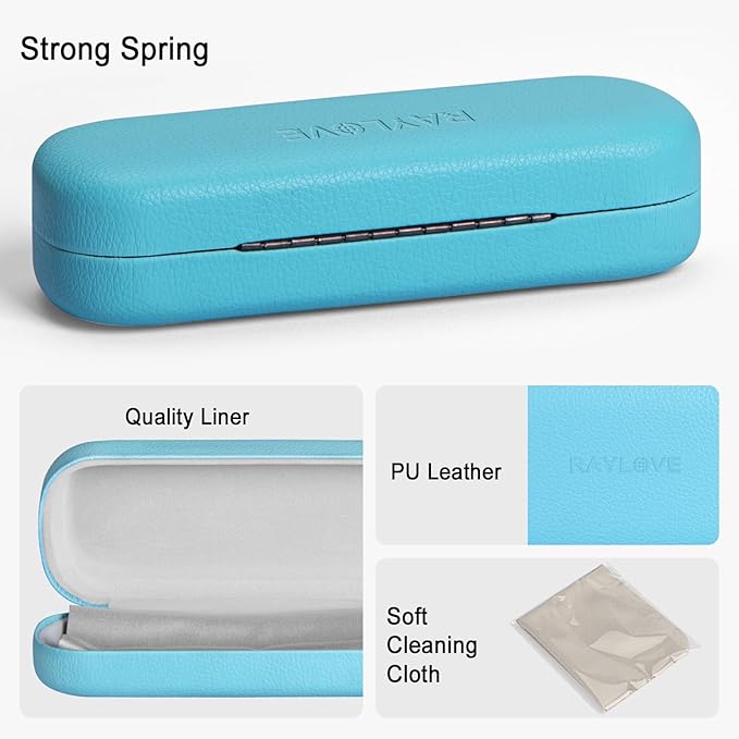 RayLove Glasses Case Hard Shell Eyeglass Case with Cleaning Cloth, PU Leather Protective Eye Glass Cases Fits Most Sunglasses
