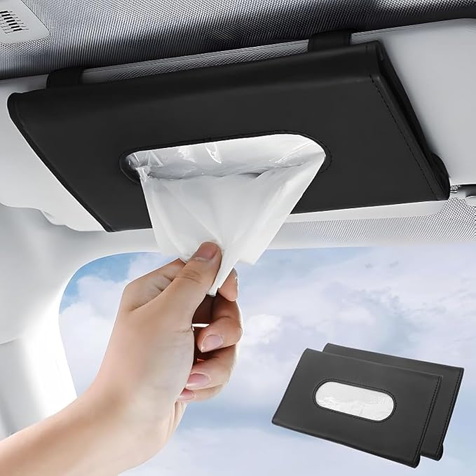 Car Tissue Holder 2 Pack for Smooth Dispensing, Includes Lotion Facial Tissues, Secure Mount Napkin Organizer for Vehicles, Universal Compatibility with Standard Refills, Slim Design for Easy Access
