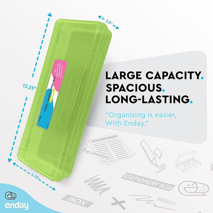 Enday Pencil Box Green, Storage Organizer Utility Box, Multipurpose Long Ruler Length School Office Supplies Plastic Pencil Case for Kids & Adults Available in Red, Pink, Grey, Purple, Blue, 1PK