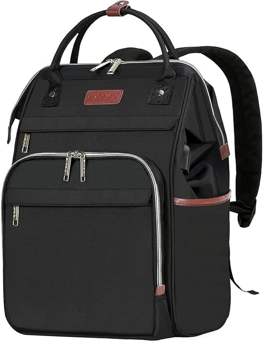 EMPSIGN 15.6 Inch Laptop Backpack for Women, Computer Travel Business Work Bag, Water Repellent College Casual Daypack with USB Port, Black