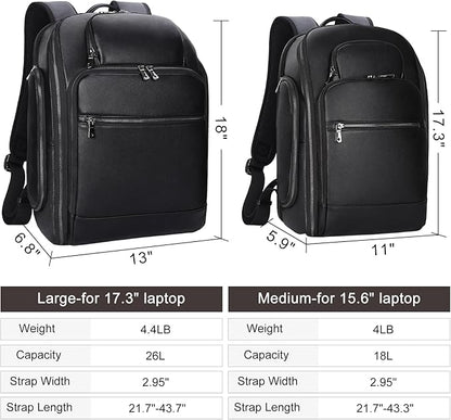 TIDING Men's Leather Laptop Backpack Fits 15.6 Inch Computer, TSA Approved & Water Resistant Work Daypack Business Travel Rucksack, Black