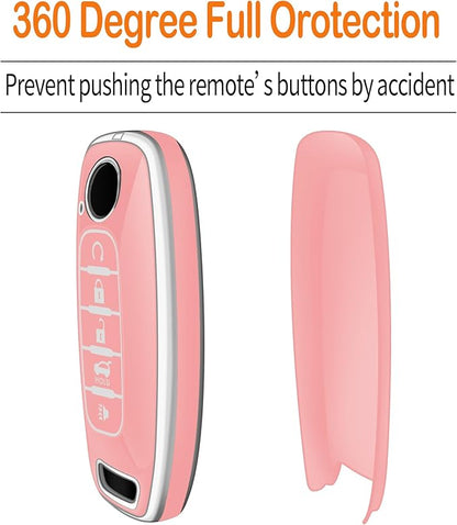 Sindeda for Nissan Key Fob Cover with Keychain Soft Full Protection Key Shell Key Case Compatible with 2023 2024 2025 Pathfinder Kicks Rouge(Chalk Pink, 5 Buttons)