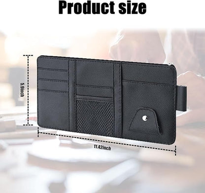 UGSHY Pack of 1 Leather Zipper Visor Storage Bag, Multifunctional Pocket Business Card Holder, 11.4In x 5.9In Car Sun Visor Organizer, for Men Women Car Interior Receiving (Black)