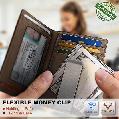 BULLIANT Men Airtag Wallet,Slim Wallet Money Clip Card Holder Magnetic Closure 12 Cards in Front Pocket RFID Blocking
