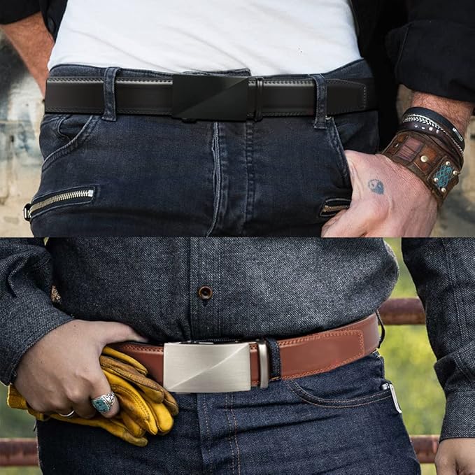 DOOPAI Belt Men, Ratchet Dress Adjustable 1 3/8" Sliding Leather Designer, Size Length Can be Cut, with Gift Box