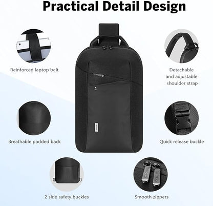 MoKo Compact EDC Sling Bag for New 13-inch iPad Pro M4/Air M2, Minimalist Chest Shoulder Crossbody Bag for Men Women Daily Use, Single Strap Daypack for New 13" MacBook Air/14 MacBook Pro, Black