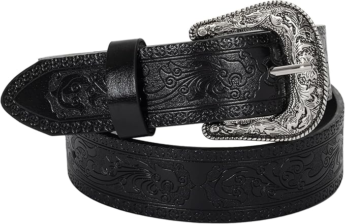 INOGIH Adjustable-Vintage-Western-Cowboy-Belt Women Men - Cowboy-Style Engraved-Buckle Belt for Jeans Pants Dresses