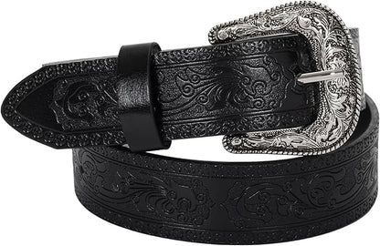 INOGIH Adjustable-Vintage-Western-Cowboy-Belt Women Men - Cowboy-Style Engraved-Buckle Belt for Jeans Pants Dresses