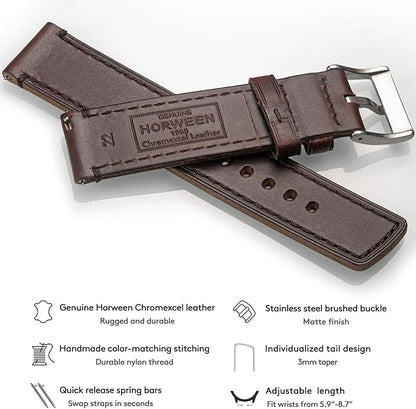 hemsut h Leather Watch Bands for Men, Horween Quick Release Leather Watch Strap Vintage Watch Replacement Wrap of 18mm, 20mm, 22mm