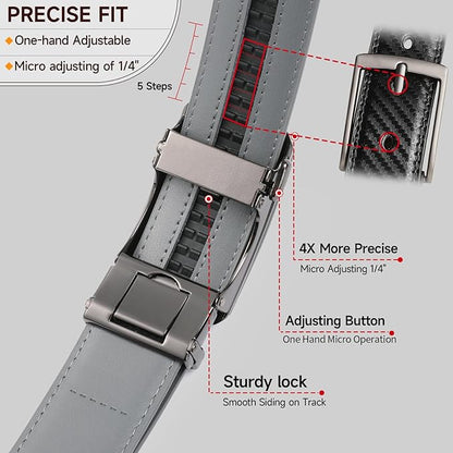 GAEKEAO Ratchet Belts for Men Dress Casual 1 3/12" Adjustable Genuine Leather Slide Buckle Designer Belt with Box Trim to Fit